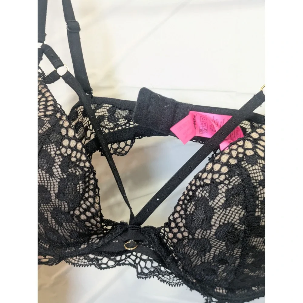 La‎ Senza BEYOND SEXY Lace Overlay Plunge Bra Black Nude Size 34C - Picture 7 of 9